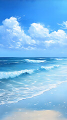 Obraz premium A serene ocean view with gentle waves and a bright blue sky, evoking tranquility and relaxation.