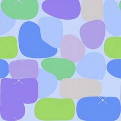 Pastel Pebbles Seamless Pattern: A cheerful and calming pattern featuring soft pastel-colored pebbles on a light blue background. Perfect for textile prints, wallpapers, and digital designs. 