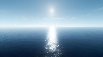 Fototapeta premium A serene ocean view under a bright sun, reflecting light on calm waters.