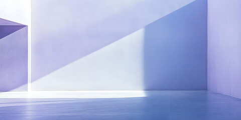 A minimalist interior with soft purple hues and geometric shadows.