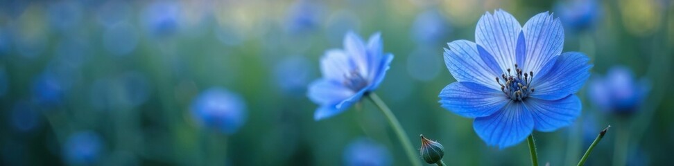 Fototapeta premium Closeup of blue flax flower with intricate details, botanical, flax, intricate