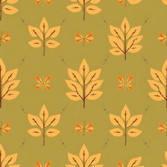 Obraz premium Autumn Leaves and Butterflies Seamless Pattern 