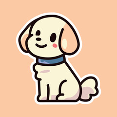 Cute Smiling Brown Dog with Red Collar - Cartoon Illustration