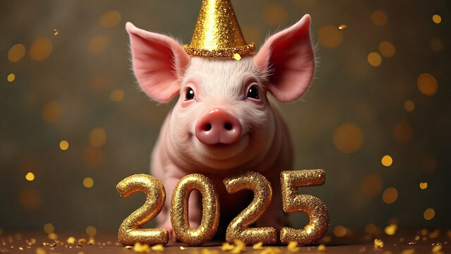 Happy new year 2025 festive background with cute pig
