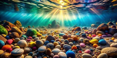 Fototapeta premium Surreal Underwater Seascape: Smooth Pebbles & Ethereal Light