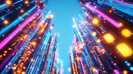 Obraz premium Vibrant fiber optic lights create futuristic data center atmosphere