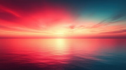 Vibrant sunset over calm ocean waters, reflecting fiery colors in the sky and sea.
