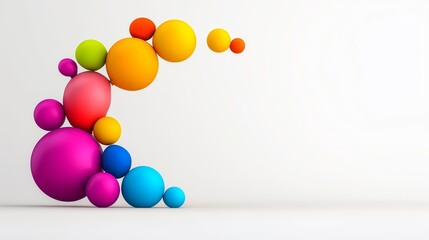 Colorful ball is shown in a row, with the colors of the balls varying from red to blue. The image is abstract and has a playful, fun vibe