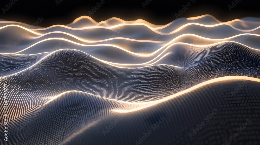 Poster dynamic light waves creating abstract patterns studio digital art creative space aerial view visual 