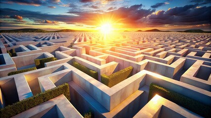 Fototapeta premium Surreal White Maze Photorealistic 3D Render - Infinite Labyrinth, Optical Illusion, Abstract Architecture