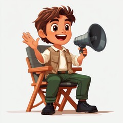 Young Boy Director Using Megaphone Film Set