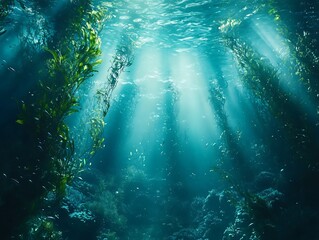 Obraz premium Enchanting Underwater Seascape with Vibrant Marine Life and Sunbeams