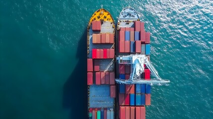 Shipping containers loaded on cargo ship aerial view maritime transport environment