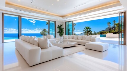 Modern Bright Living Room with Ocean View and Stylish Decor