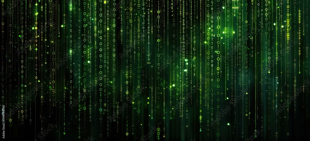 Wall mural a visually striking digital background features cascading green binary code, ideal for technology, c