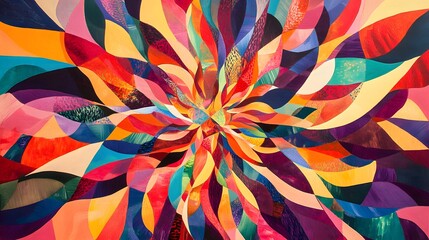 Vibrant colorful abstract art installation art gallery digital artwork contemporary environment aerial view creative expression