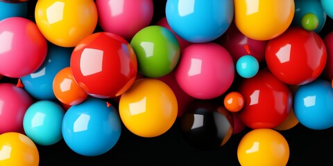 Colorful array of round balls, some of which are red, blue, and yellow. Concept of fun and playfulness, as the bright colors and round shapes evoke a feeling of joy and lightheartedness