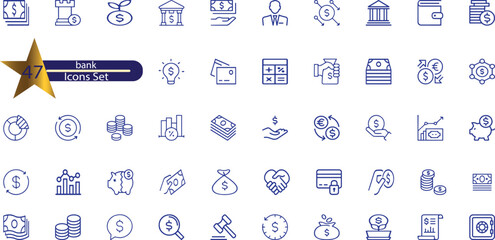 Finance icons set. Money, cash, bank, check, profit