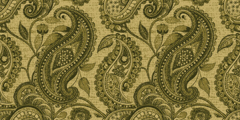 Elegant green paisley pattern on a textured background