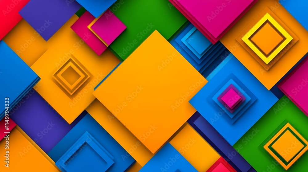 Poster colorful background with squares of different colors. the squares are arranged in a way that they lo