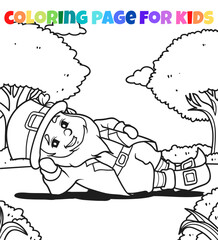 St Patrick is relaxing with garden background coloring page illustration