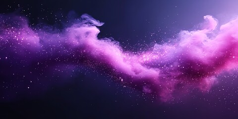 Fototapeta premium Abstract pink and purple cloud with sparkling dust particles on a dark background.