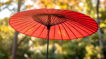 Red Parasol in a Blurred Garden Illustration