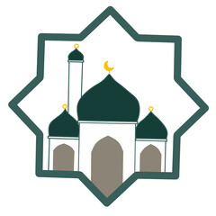 Islamic Mosque Illustration design. Eid Mubarak logo. Ramadan Kareem line art icon.