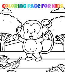Monkey outline coloring page animal vector illustration