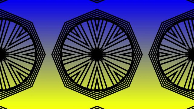 The background has a star motif composed of black, kalaedoscopically rotating over and over again, fantastic. 3D animation