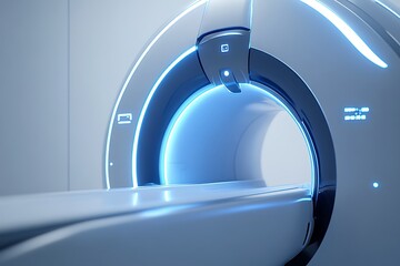Hospital radiology room with 3d rendering mri scanner machine