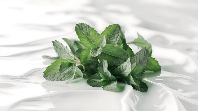 Seamless Pattern With Mint Leaves On White.