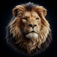 Naklejka premium 3D realistic portrait of a majestic lion with detailed fur, expressive eyes, and a regal pose