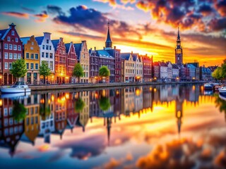 Fototapeta premium Tilt-Shift City Skyline Reflection - Urban Landscape Photography