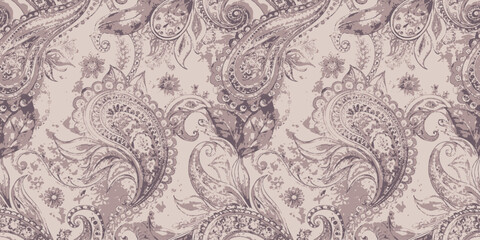 Elegant paisley pattern in soft lavender and cream tones, suited for textiles.