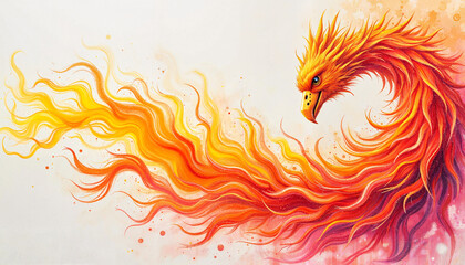 Obraz premium Fiery phoenix with flowing flames in vivid orange and yellow