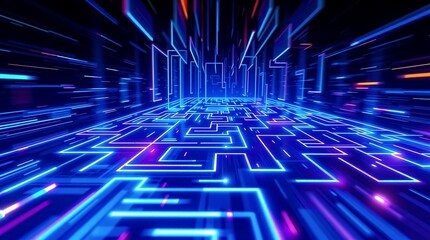 Futuristic Neon Circuit Maze with Speed Effect Background Wallpaper