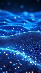 Blue digital particles wave flow, digital cyberspace abstract background. space background. Ultra realistic. Photorealistic
