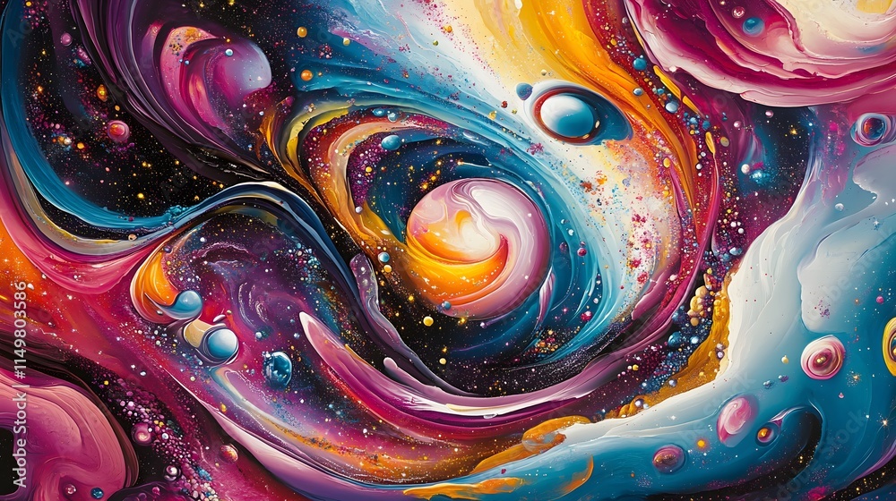 Poster exploring cosmic vortex swirls outer space digital art galactic environment abstract viewpoint unive