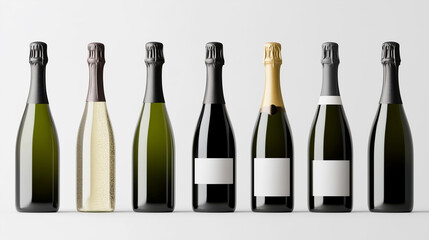 Collection of stylish prosecco or champagne bottles in a clean isolated design