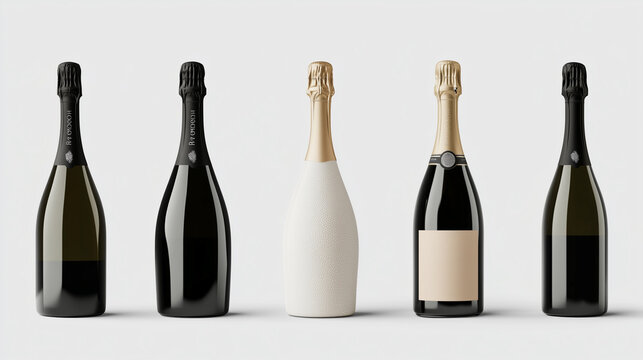 Collection of stylish prosecco or champagne bottles in a clean isolated design