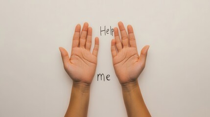 Hands with Plea for Help on a Minimal Background