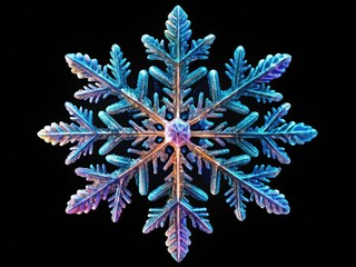 A delicate watercolor snowflake, photographed in low light, ideal for winter holiday backgrounds and Christmas decorations.