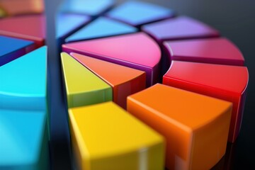 Vibrant 3d pie chart is separated into colorful segments, symbolizing market share, statistical analysis, and data interpretation