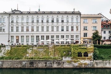 Fototapeta premium Ljubljana, Slovenia - 14 August 2024: Wonderful and charming city center of Ljubljana, the capital of Slovenia