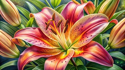 Fototapeta premium Detailed pencil sketch of an aerial lily, capturing botanical beauty in high-resolution.