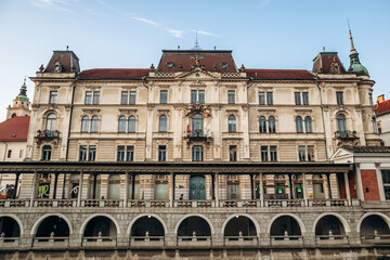 Fototapeta premium A Grand Historical Building Near Triple Bridge on the Ljubljanica River Bank