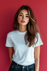 Fototapeta premium mujer modelo con camiseta blanca 