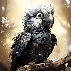 
illustration, perroquet, animaux de la jungle, dessin enfants, mignon, tout-petits, adorable, joli, fun, coloré, arrière plan noir et blanc