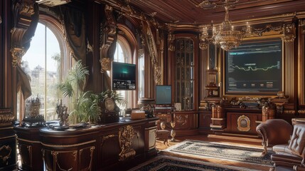 Obraz premium Luxurious Office with a View of the City